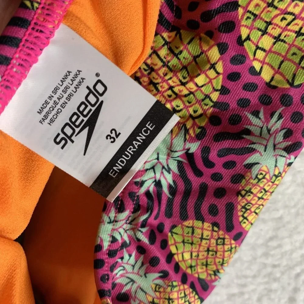 Speedo Swimsuit Womens 32 Pineapple Print Stretch Tie Back‎ Beach One Piece 8078